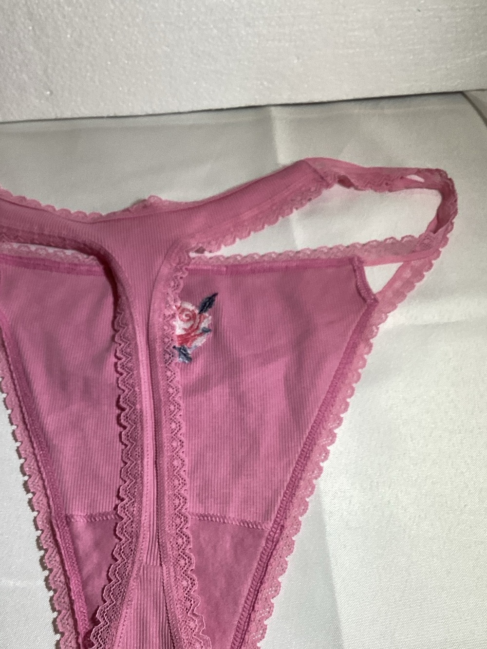 PINK Victoria's Secret Pink Ribbed Thong with Rose Embroidery - Picture 8 of 10